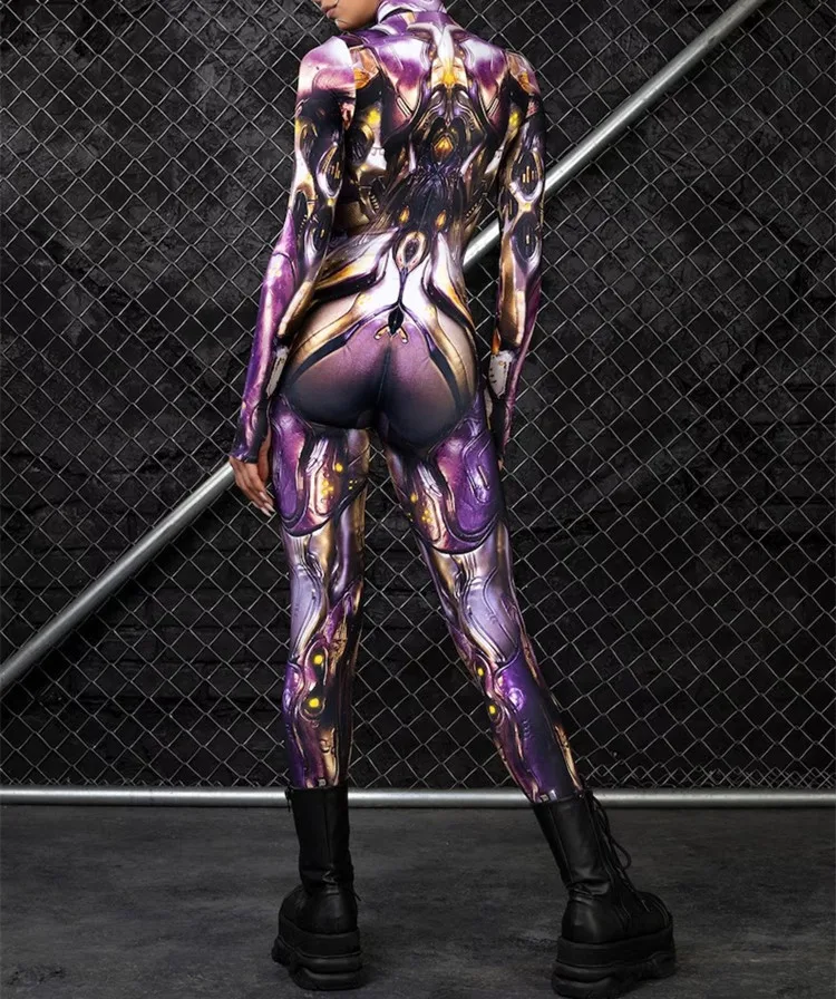 Erwachsenen-Sportanzug mit hoher Taille, Damen-Cosplay-Kostüm, sexy Anzug mit blauen Farbelementen, Muskel-Halloween-Bodysuit – Detail 7