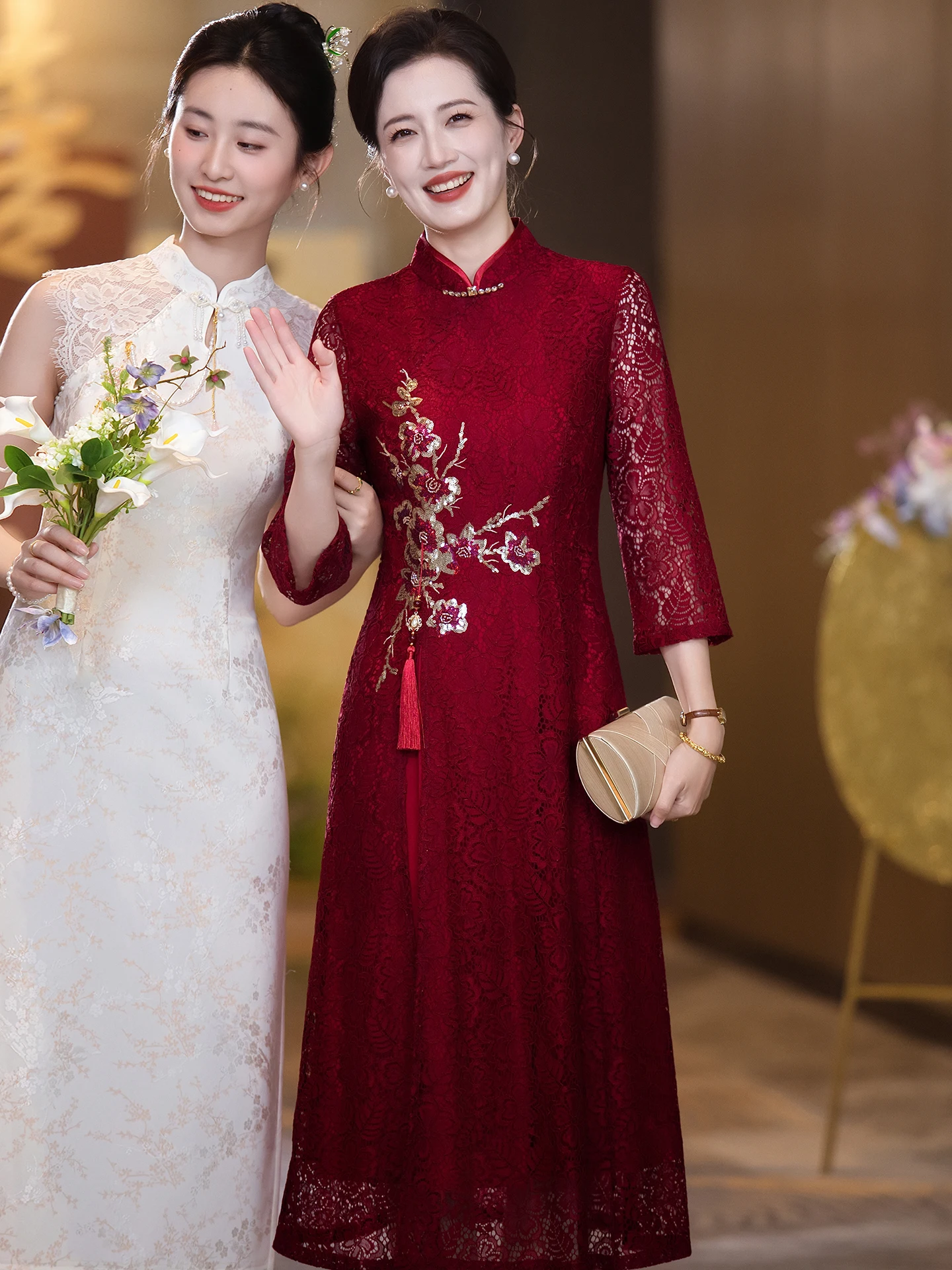 

Ele Mid-Length Wedding Dr for Mommy Suitable for Banquets And Weddings Large Sizes Available for Middle-Aged...