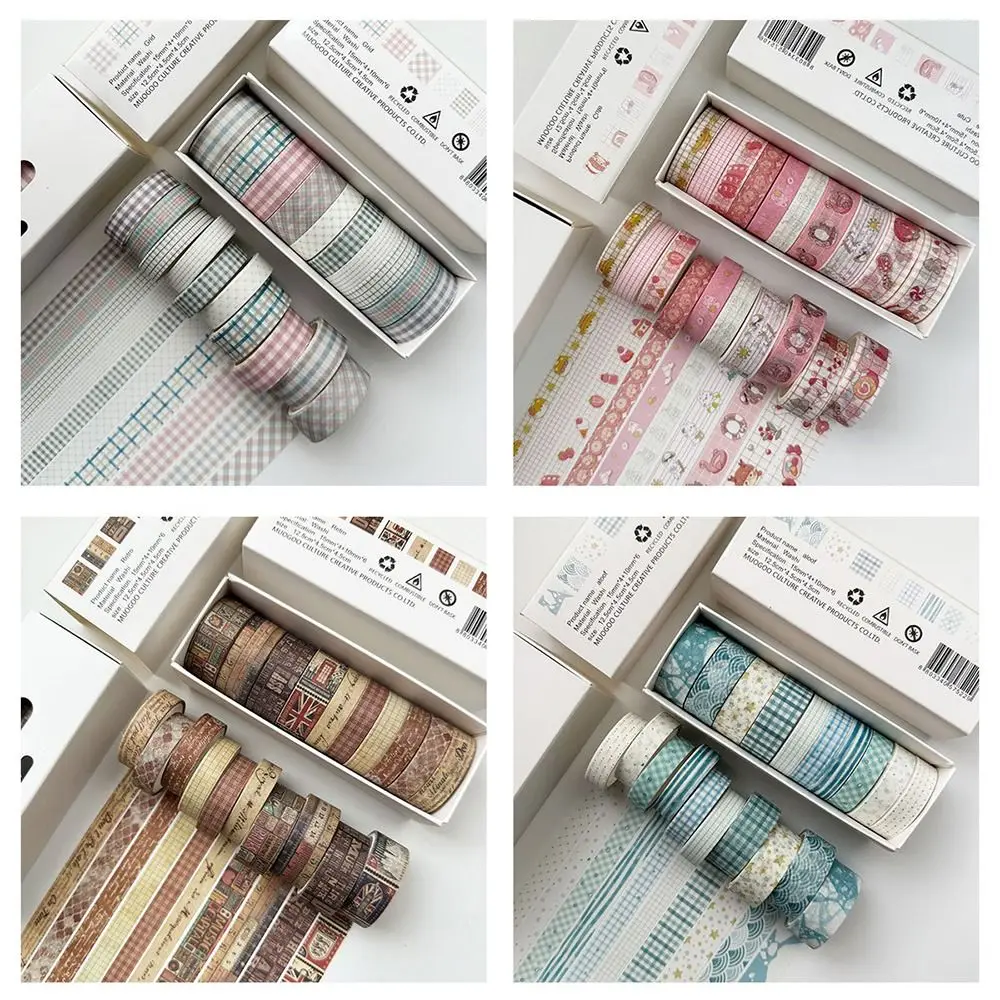 

10 Rolls Cartoon Vintage Tape Handmade Diy Creative Grid Adhesive Tape Gift For School Children Scrapbooking Sticker Ornament