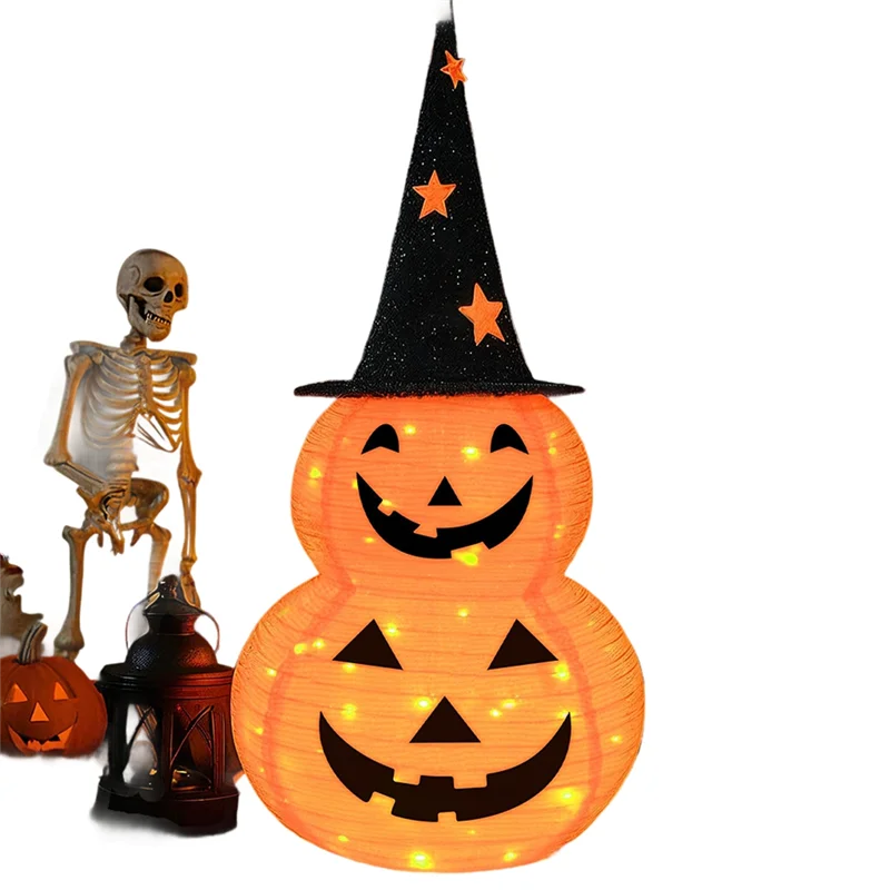 AT05-Halloween 3FT Pumpkin Decorations, 8 Modes Battery Operated Lights,For Indoor Outdoor Home, Yard Party