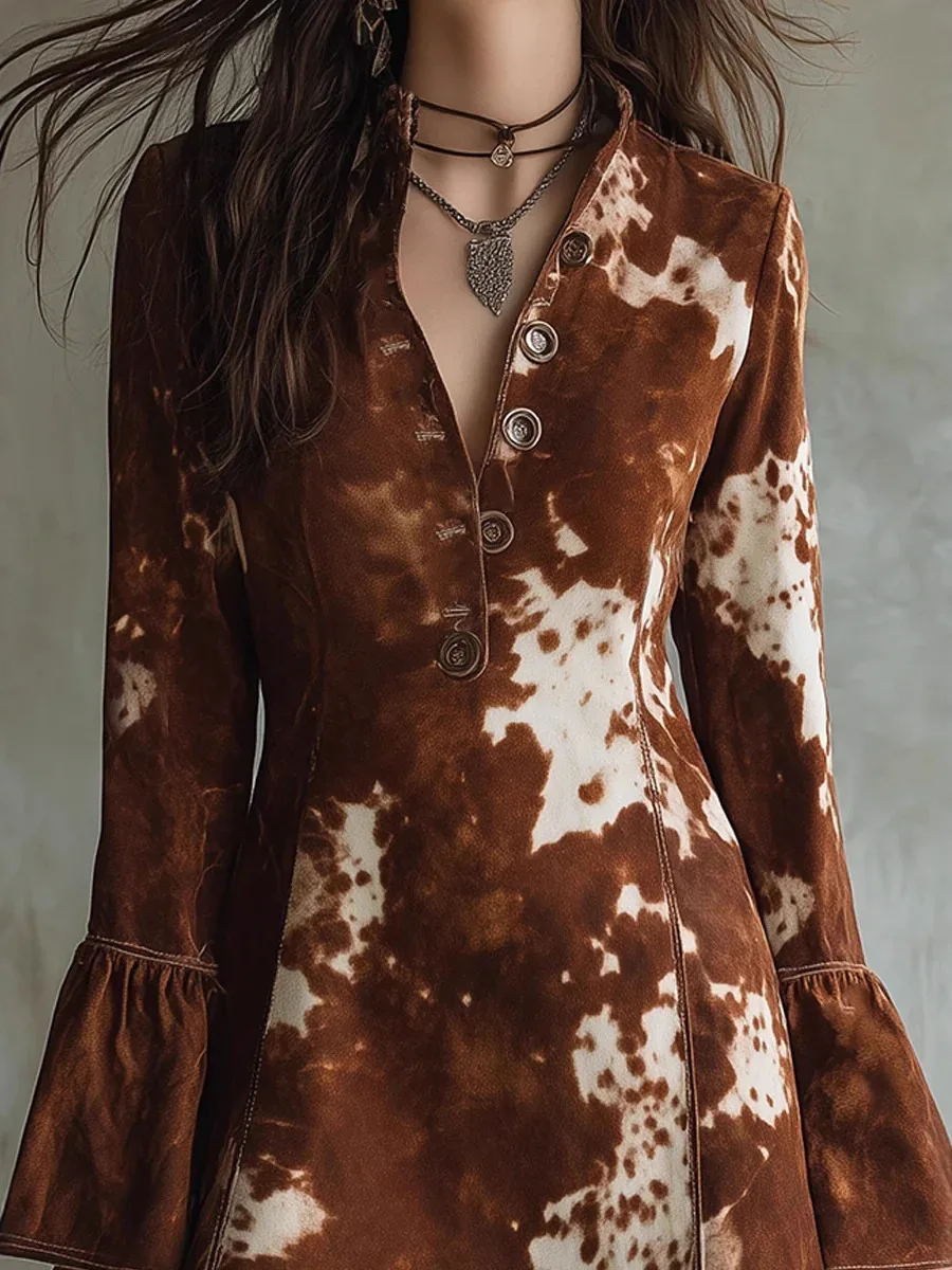 Women's Printed Long Sleeve Jacket Coat Turn-down Collar Fashion European Style Short Outerwear Polyester Fiber Button Closure