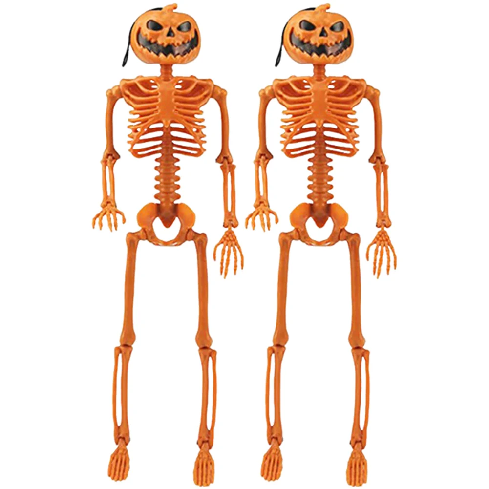 

Pumpkin Head Skeleton Model Adjustable Joints Halloween Skeleton Decorations Best Gifts Life Size Skeleton for Party Garden