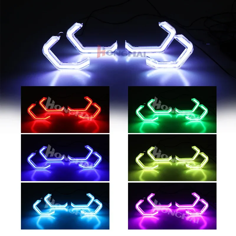 4PCS LED Angel Eyes Headlight Halo Rings RGB APP Control for E90 E81 E87 F30 E53 E60 E63 M3 M4 Spoon Car Daytime Running Light