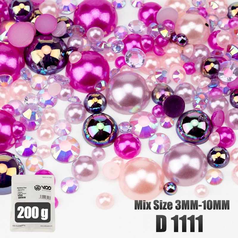 VDD 200g Wholesale Mix Size Half Round Pearls ABS Flatback Beads Resin Color AB Rhinestones For Crafts DIY Nail Art Decorations
