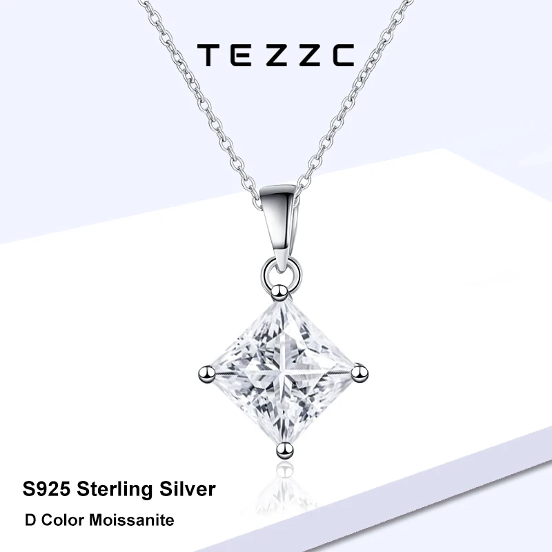 

Tezzc Pricess Cut Moissanite Necklace For Women Lab Grown Diamond Pendant Necklace With certificate 925 Silver Jewelry Wholesale