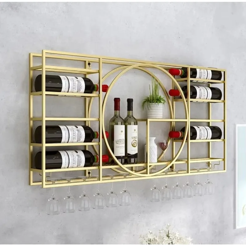High-end home business bar Wall-mounted wine rack Multi-layer solid wood storage grille Lightweight luxury style