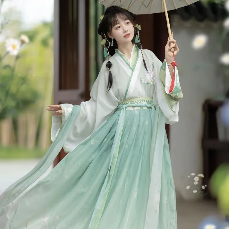 Women's Embroidered Waist Cross-Collar Ruqun Adult Hanfu Female Student Chest Printing and Dyeing New