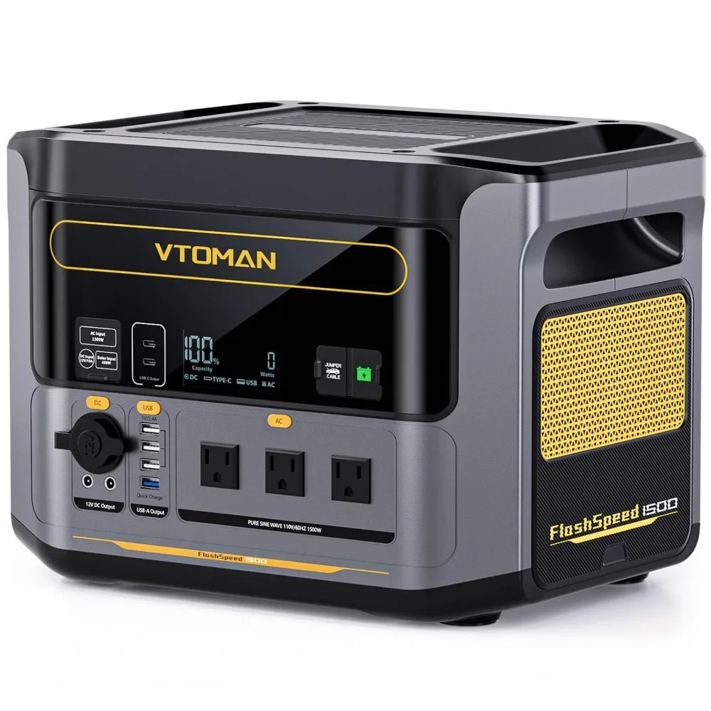 1500W Solar Generator, 1548Wh LiFePO4, 3000W Peak, 1H Fast Charge, UPS Under 20ms, 110V AC & 100W USB, for Camping , Custom