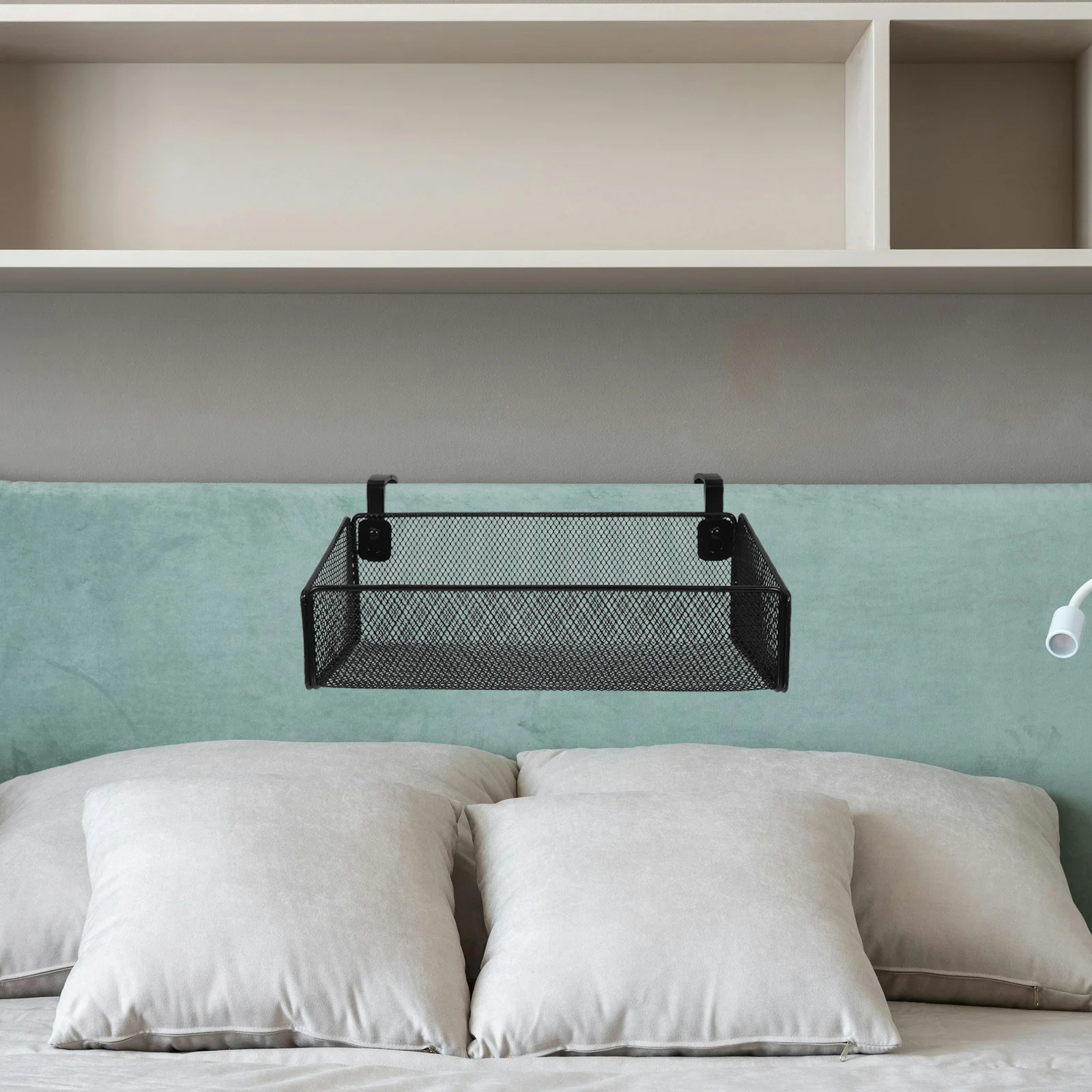 

Bedside Hanging Storage Basket Black Metal Wire Mesh Organizer For Bunk Beds Headboards Phone Remote Magazine Drink Holder