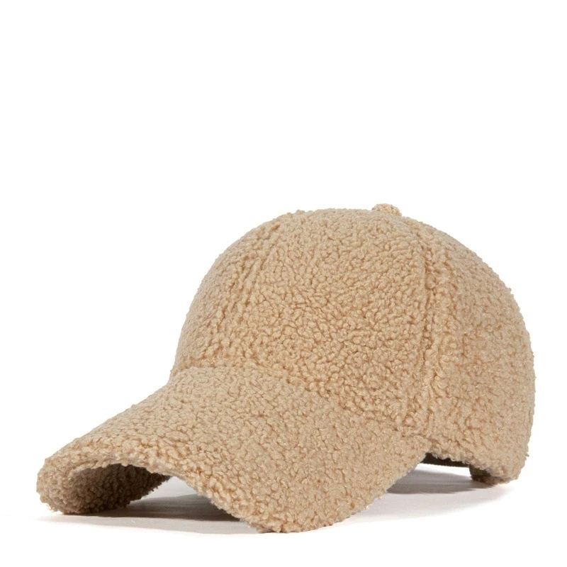 Winter-Baseballmütze aus einfarbiger M-Label-Lammwolle für Damen, warme, lässige, modische, vielseitige Plüsch-Entenschnabelmütze im Freien – Detail 17
