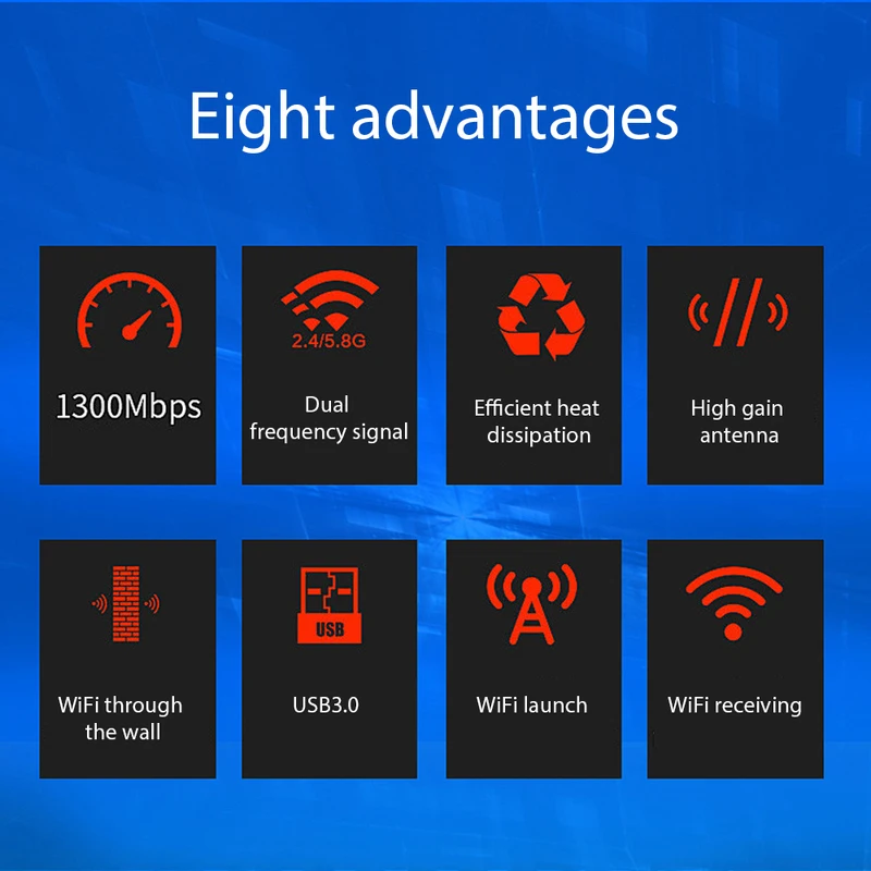 USB 3,0 Wi-Fi адаптер 1300 Мбит/с, два диапазона 2,4 ГГц и 5 ГГц