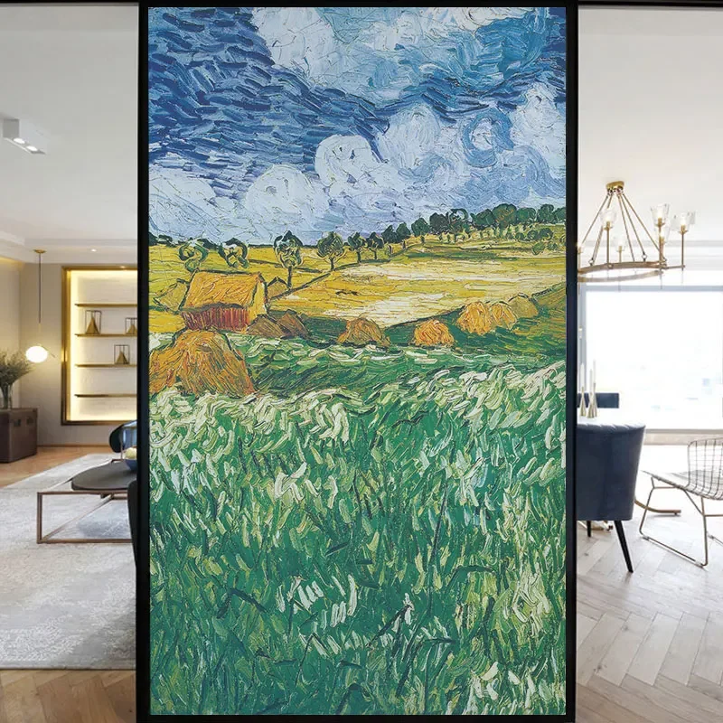 Privacy Windows Film Decorative Van Gogh Stained Glass Window Stickers No Glue Static Cling Frosted Windows Film for Home