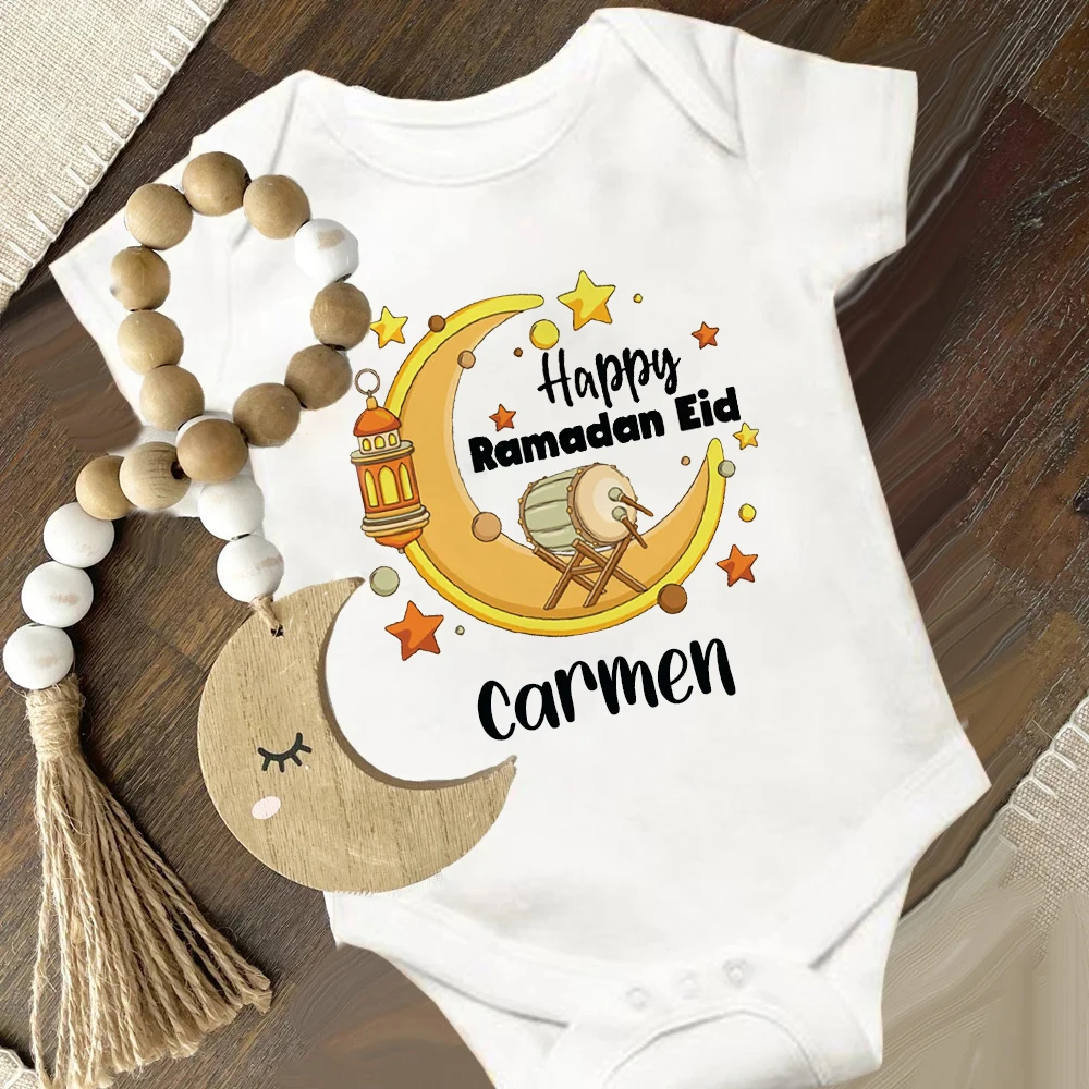 Personalised Happy Ramadan Eid Baby Bodysuit Custom Name Boys Girls Eid Ramadan Outfits Jumpsuit Islamic Muslim Newborn Clothes