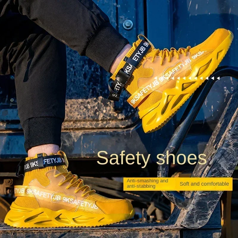 DurableHigh Top Breathable Steel Toe Cap Anti Impact Anti Puncture Lightweight And Comfortable Construction Site Shoes One For S