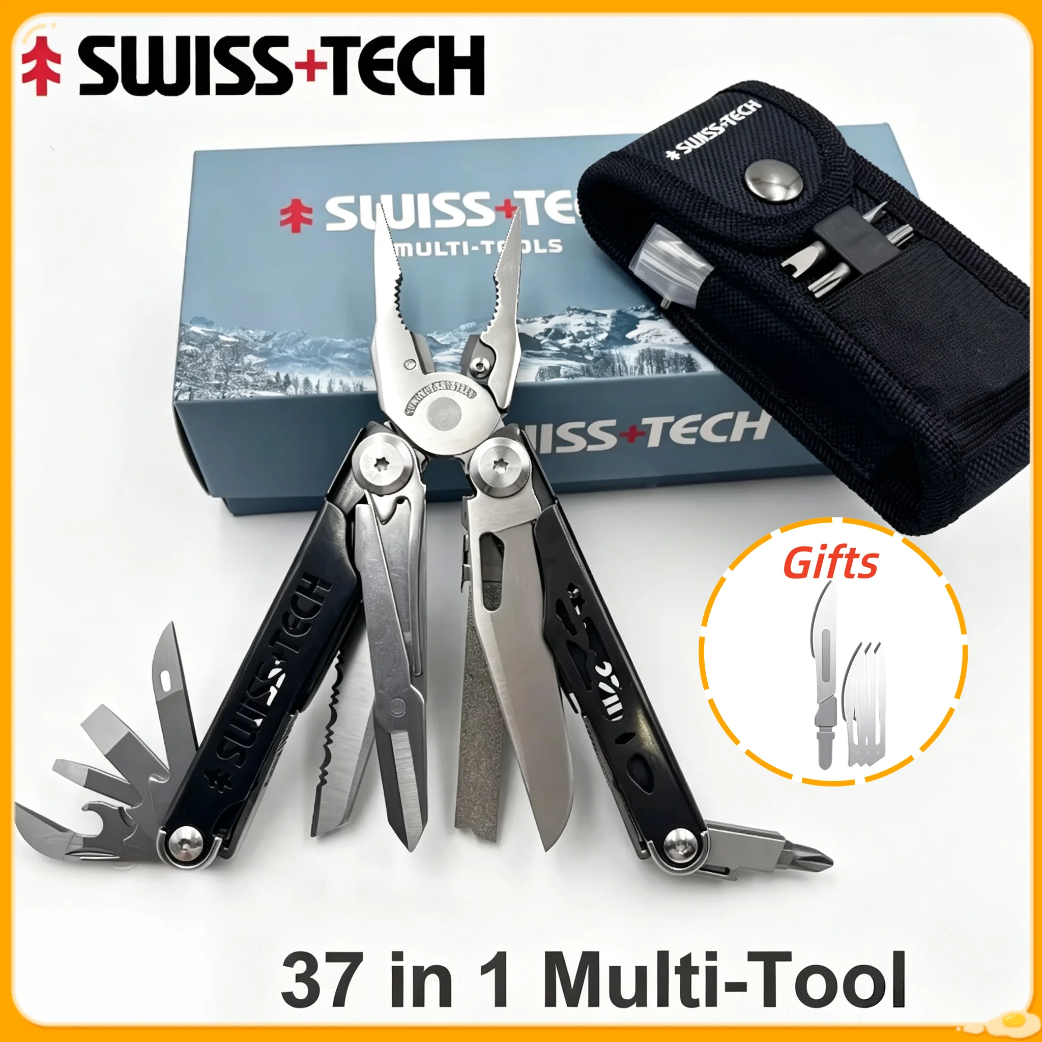 SWISS TECH 37 In 1 Multitool Pliers Folding Multi Tool Pocket Knife EDC Outdoor Camping Survival Tools With Replaceable Blades