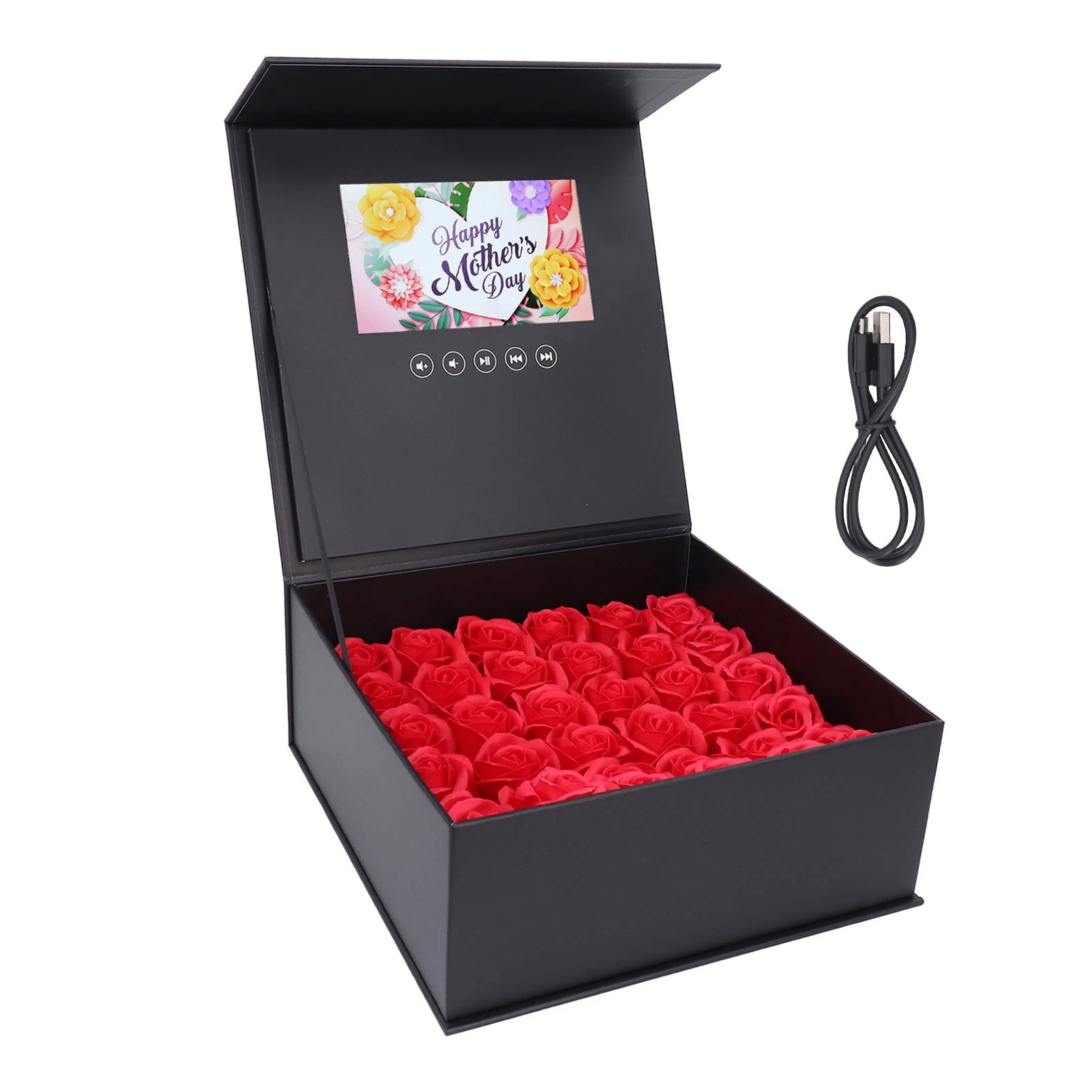 

Present Box 1280 X 720 Direct Playback Video Greeting Card 1500mAh Battery Jewelry Flower Box for Advertising for Wedding