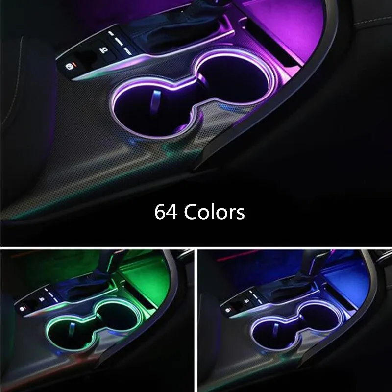 LED Central Cup Holder Lights Car Interior Decorative Lamp Atmosphere Ambient Light 64 Colors for Toyota Camry 2018-2021