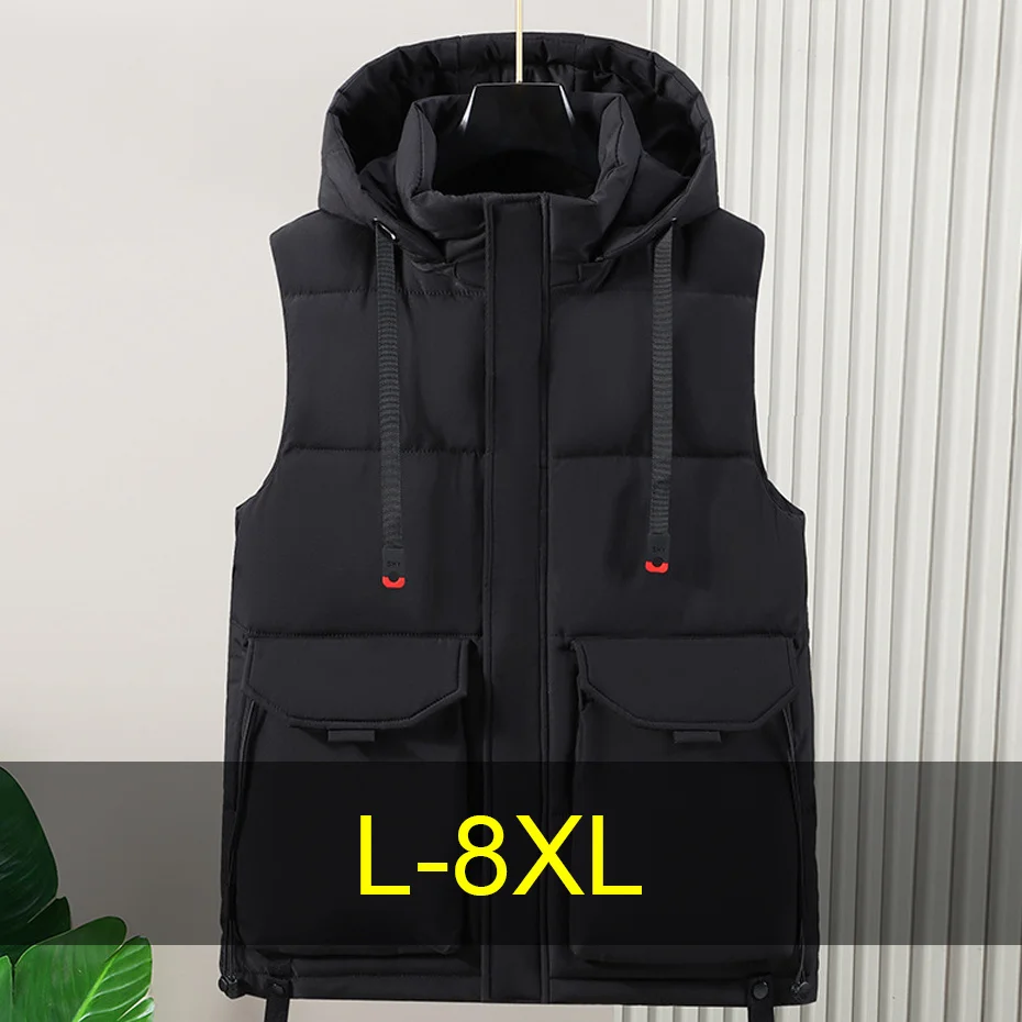 

Winter Thick Vest Men 8XL Plus Size Vests Winter Padded Vests Male Fashion Casual Solid Color Sleeveless Jacket Big Size 8XL