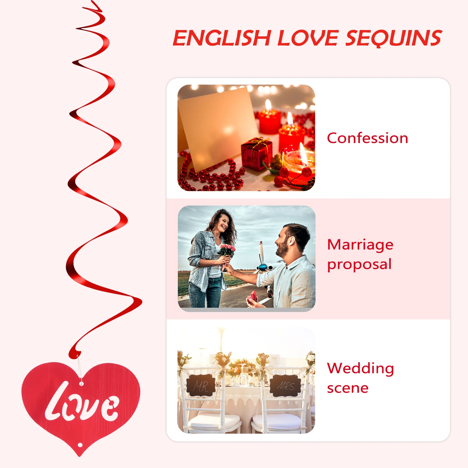 

2Sets Valentine's Day Spiral Pendant Love Heart Hanging Swirls Decorations Party Hanging Ornament Photo Background