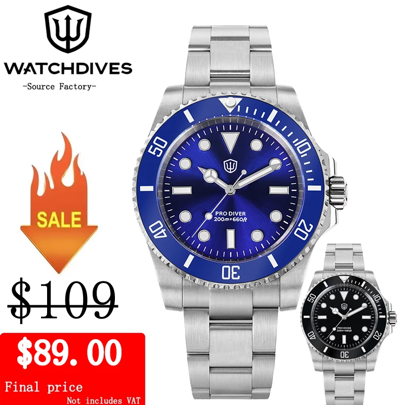 

Watchdives WD1680Q V2 Мужские часы из нержавеющей стали Светящийся сапфировый кристалл Водонепроницаемость 20 АТМ VH31 Кварцевые часы