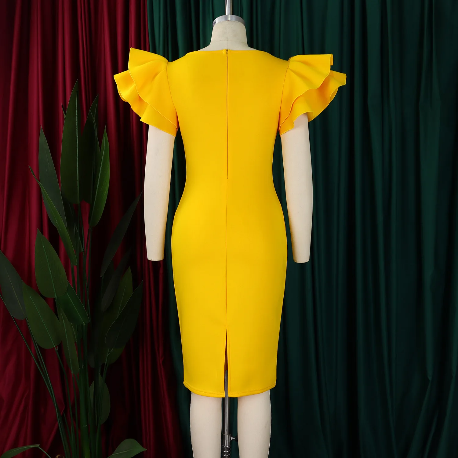 ATR-D575#Wholesale Retail European American Fashion Women's Nail Bead Lotus Leaf Sleeves Hip Hugging Banquet Evening Dress