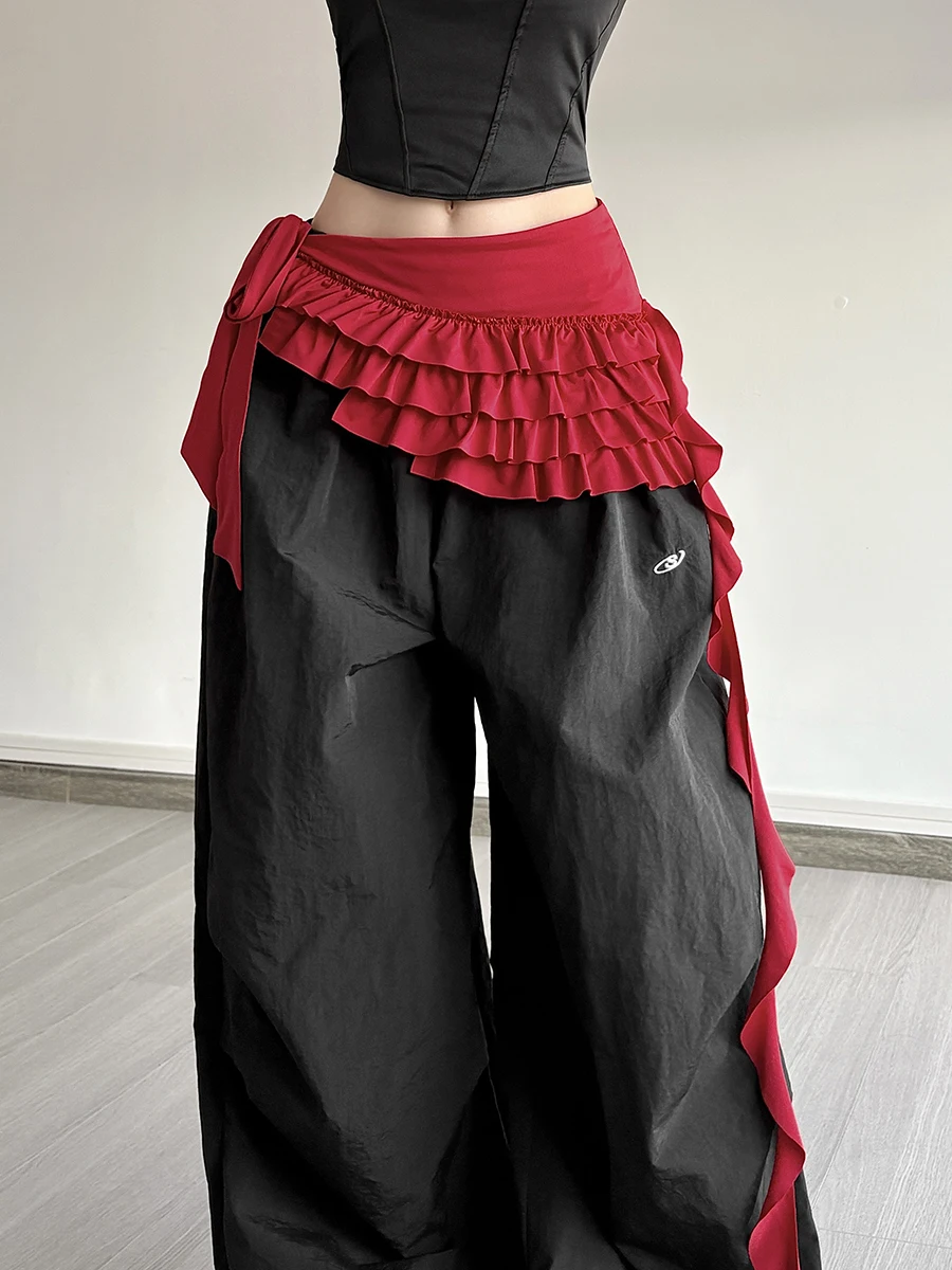 

Weird Puss Y2K Millennium Spicy Girl Декоративная галстук на талии с рюшами Женская модная универсальная юбка с низкой талией French Sle