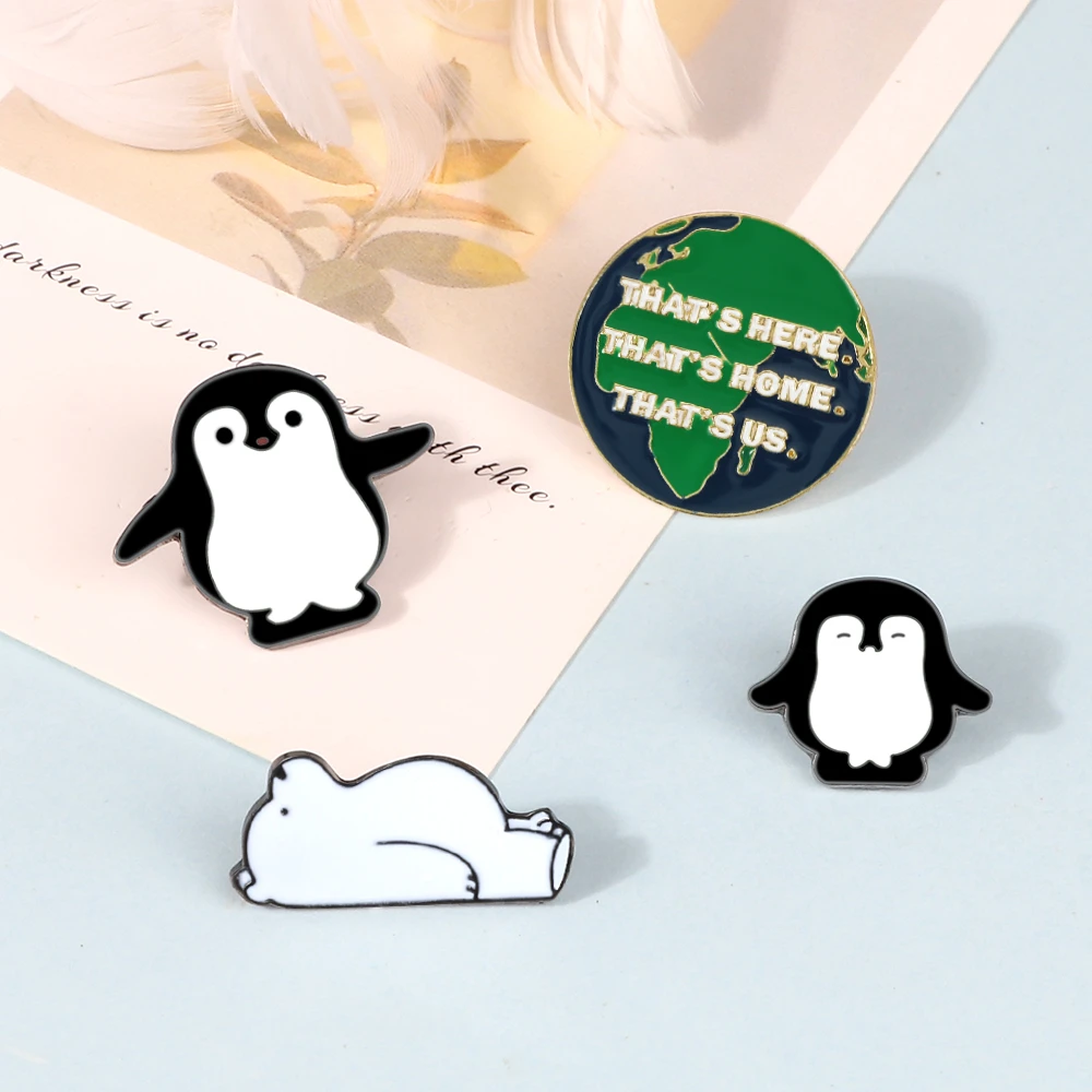 3-5PCS Cartoon Brooch Punk Horror Hell Cute Rabbit Earth Enamel Pins Penguin Polar Bear Photoshop Ps Ai Badges Bag Pin Wholesale view 5