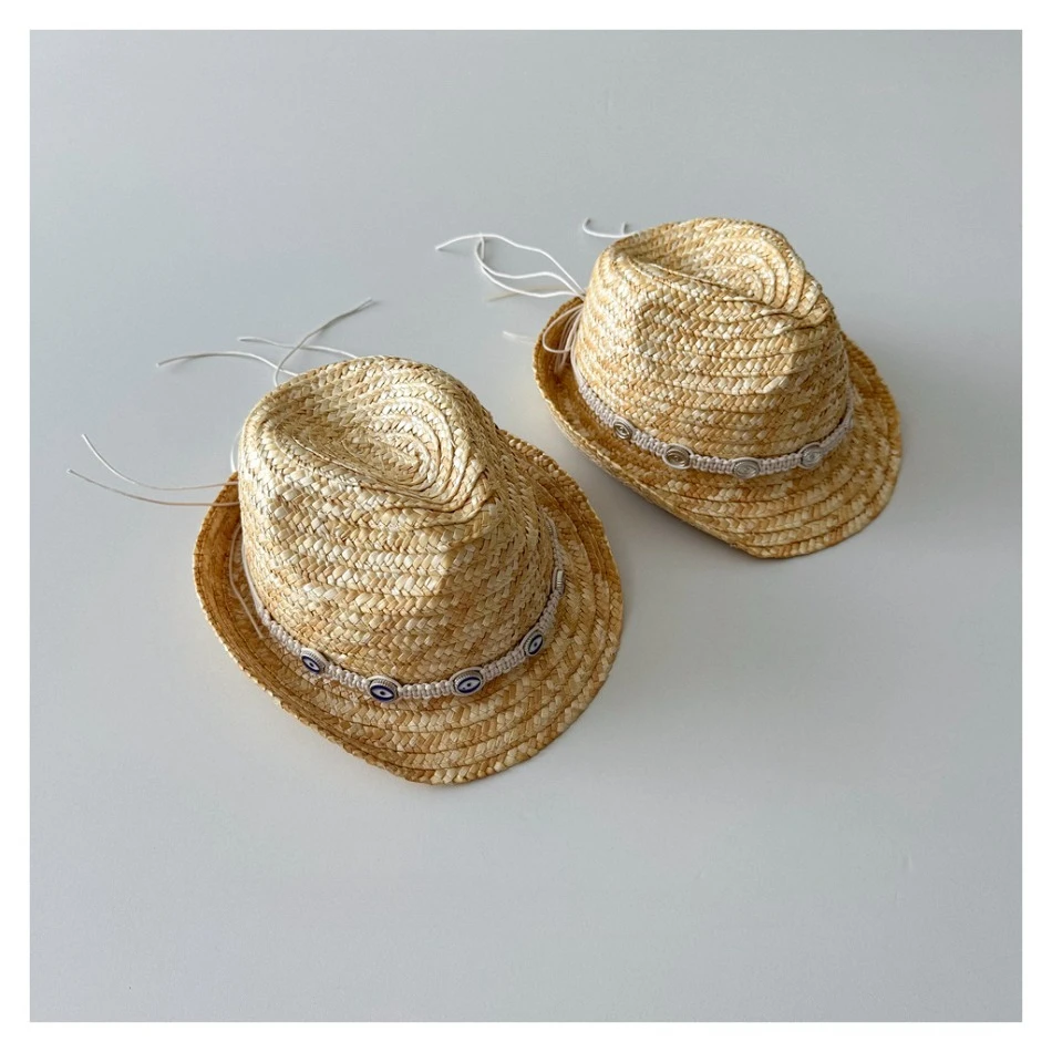 Kids Natural Straw Fedora Hat with Black Ribbon Band Breathable Sun Hat for Toddler Boys and Girls Summer Outdoor Sun Hat BT14 - view 3
