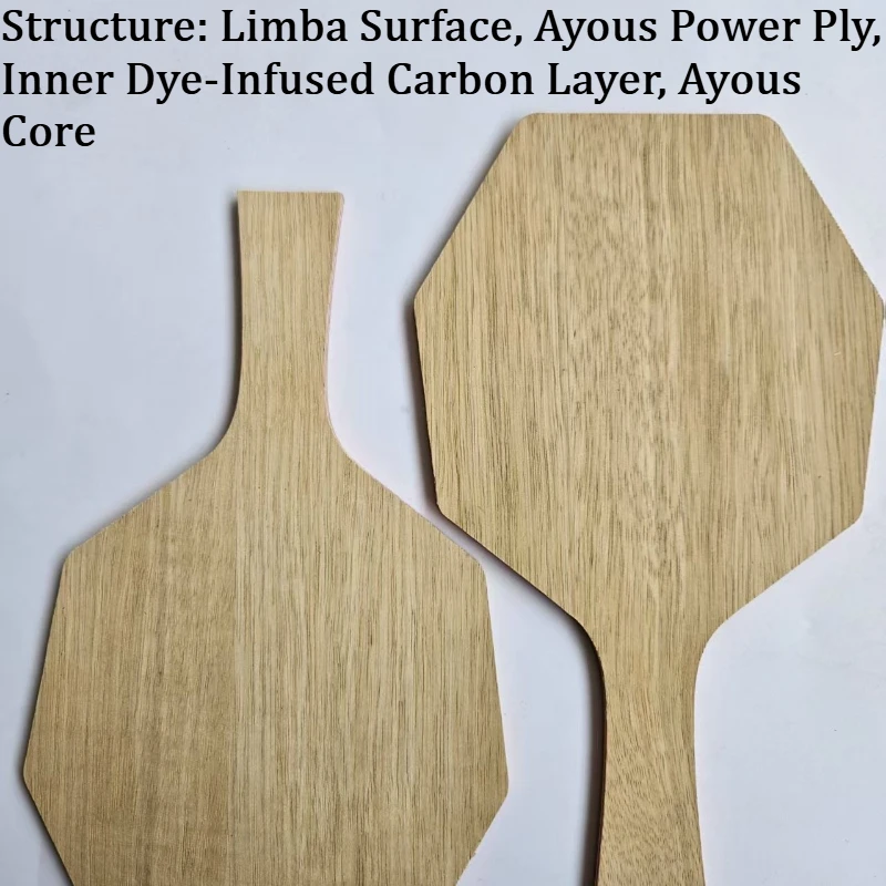 DIY FL/CS Hexagon Table Tennis Racket Bare Blade Limba Surface Ayous Power Inner Dye-Infused Carbon 7-Ply Ping Pong Paddle Blade