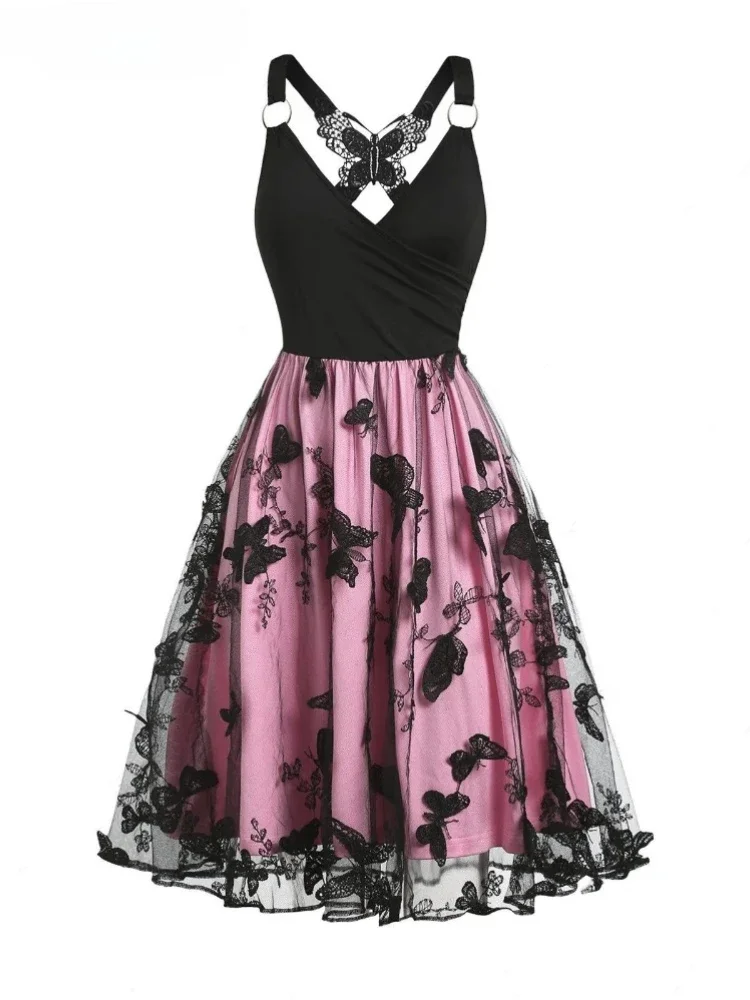 retro butterfly dress vintage Butterfly Silk Chiffon Dress - multi