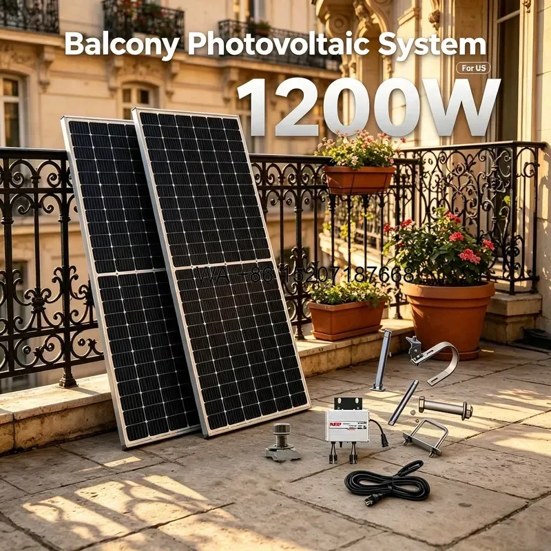 Wmwmnu Compact 1200W Plug and Play Balcony Solar Power System with WiFi Micro Inverter for Home Daily Energy Saving High