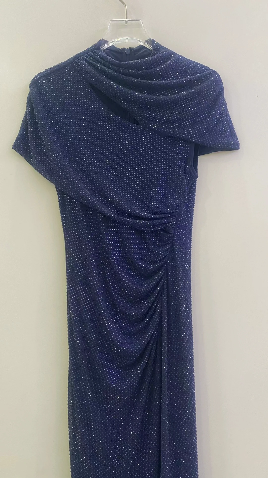 Vestido midi feminino com strass moda vestido de festa de manga curta