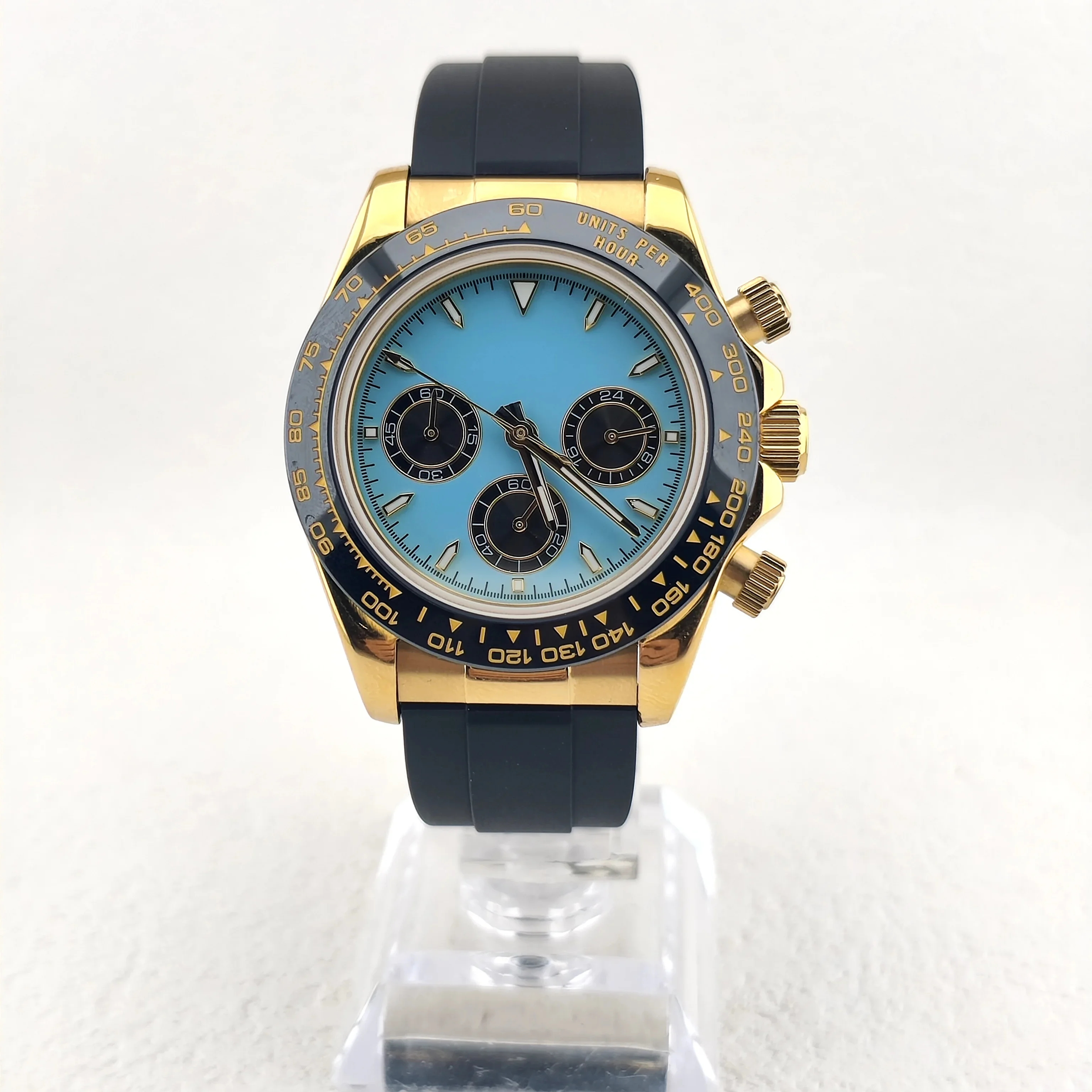 39MM Men's Watch VK63 Watch Three Eye Dial Sapphire Glass Stainless Steel Waterproof Case Quartz Watch Timetable NO logo Watch