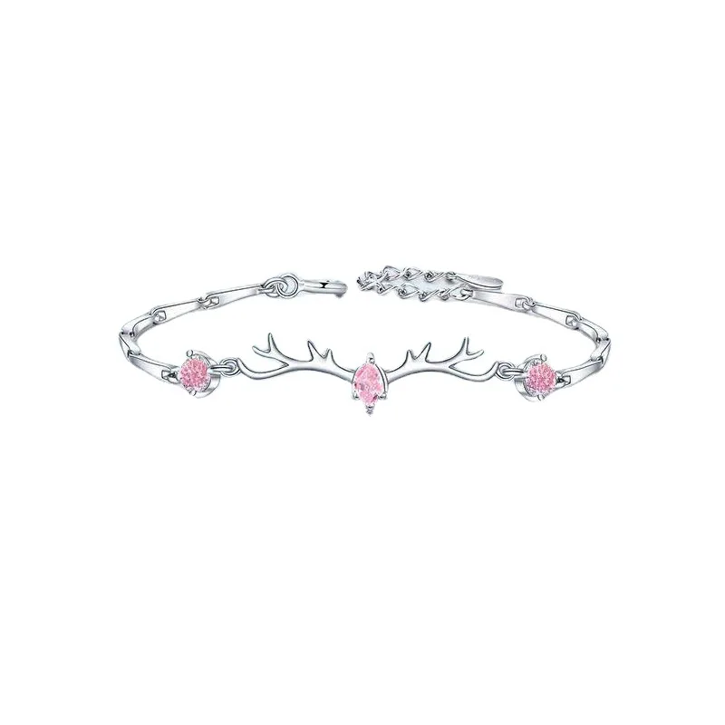 New Beautiful Colorful Crystal Deer Genuine 925 Sterling Silver Color Jewelry Fresh Antler Animal Crystal Popular Bracelets