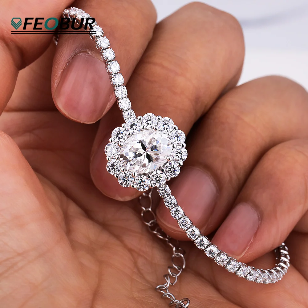

2CT Oval Cut All Moissanite Tennis Bracelet for Women 100% S925 Sterling Silver Adjustable Hand Chain Luxury Jewelry Bridal Gift