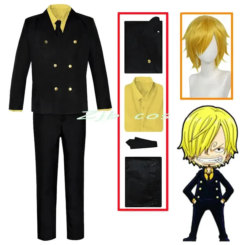2Year Sanji Cosplay Anime Vinsmoke After Men Halloween Christmas Yellow Suit Costume Wig Tie Custom Sizex;4'b,5;y,8