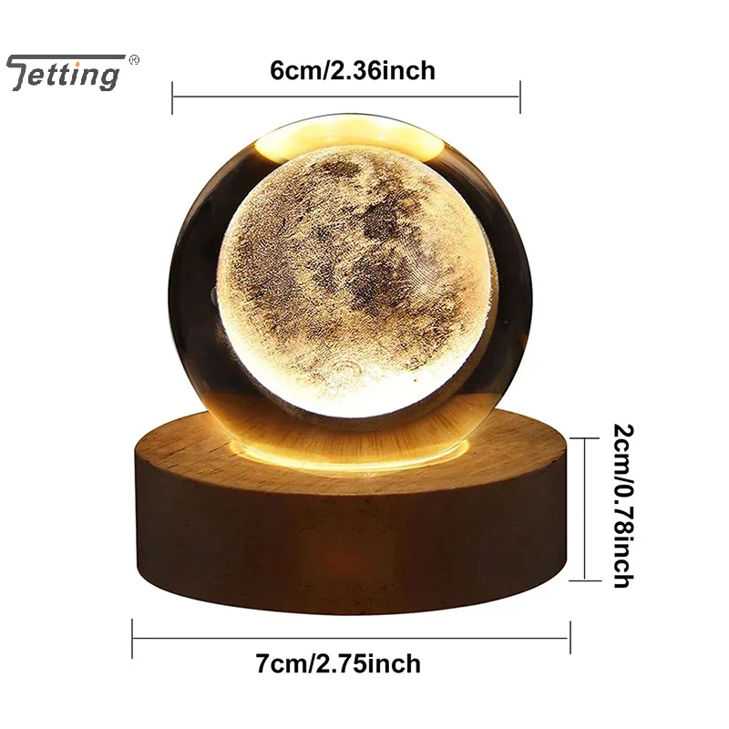 6 سنتيمتر ثلاثية الأبعاد كريستال الكرة USB LED ضوء الليل غرفة نوم الديكور جو مصباح ثلاثية الأبعاد كوكب القمر مصابيح الليزر نحت هدية للأطفال