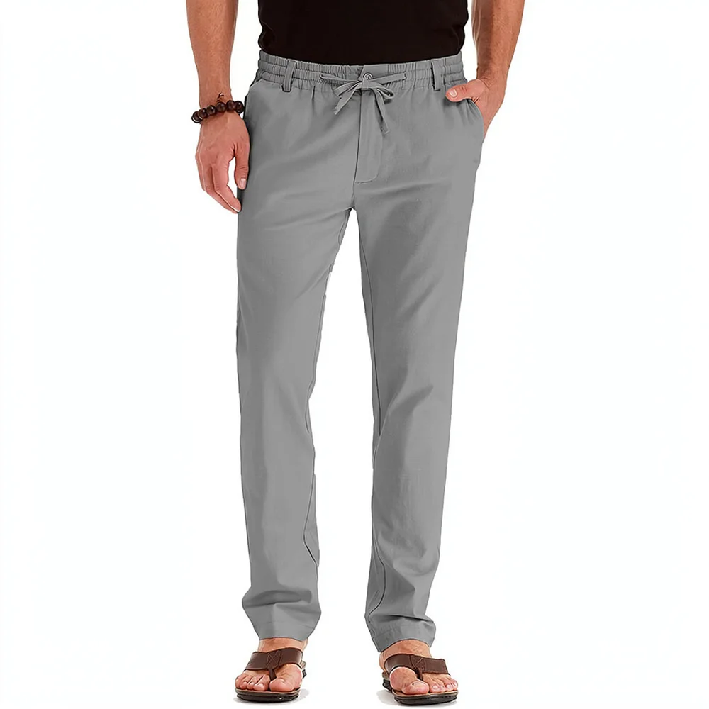 Mens Business Casual Trousers Straight Cut Comfortable Elastic Waist Loose Fit Solid Color Breathable Simple Fashion Long Pants