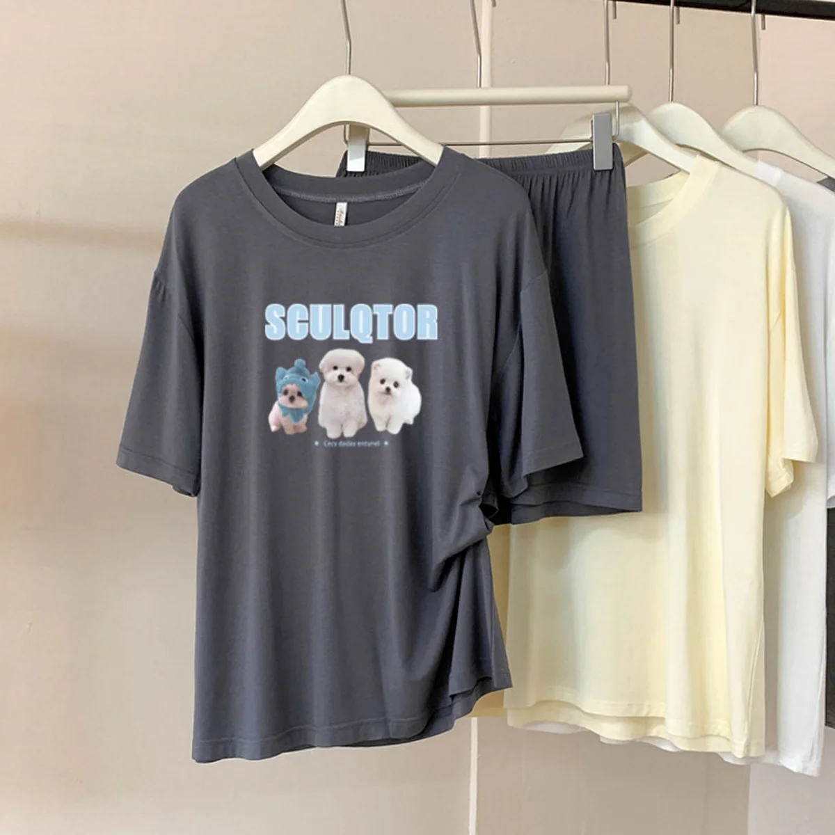 

Sd28 Cute Cartoon Puppy Modal Cotton Round Neck Short Sleeve Pajamas Women 2025 New Summer Thin Homewear Set