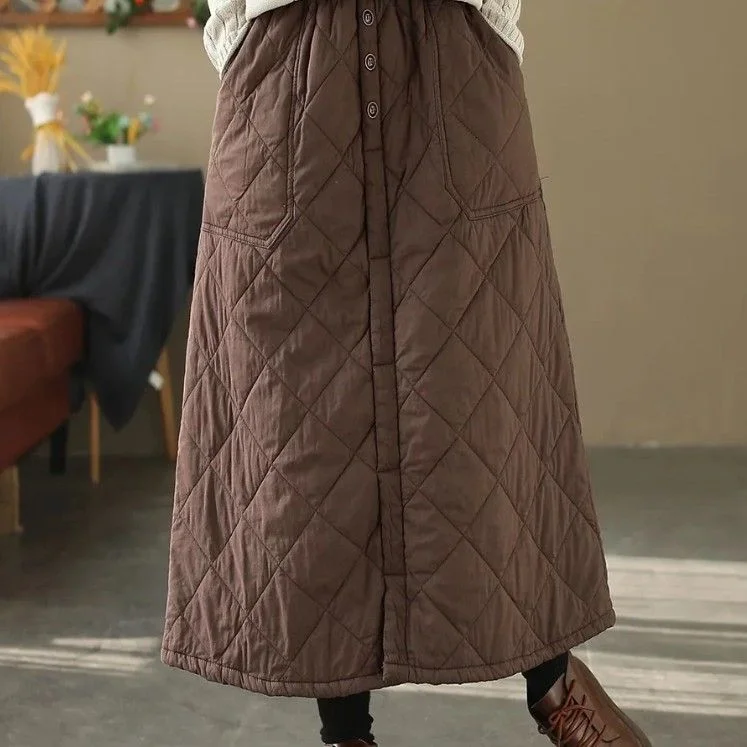 Thickened Mid-Length A-Line Skirt High Waist Retro Diamond Pattern  Vehicle Windproof Women's Fashion Commute Skirt