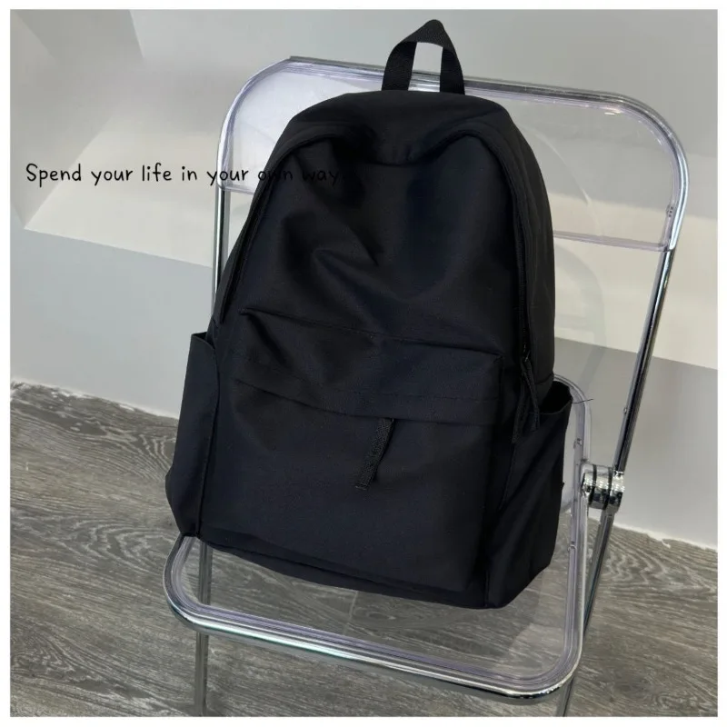 Korean Style Ins Simple Solid Color Backpack for Girls Middle High School College Students Large Capacity Unisex