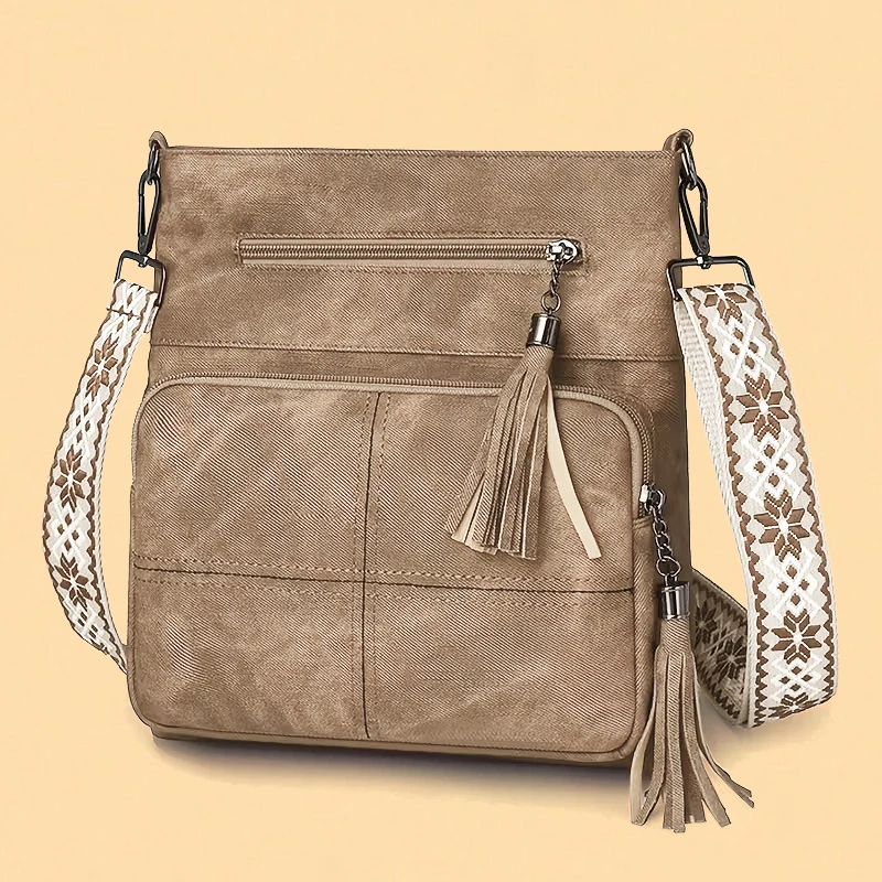 Everyday Versatile Multi-compartment Retro Crossbody Bag Decor Floral Strap, Practical Shoulder Bag for Commute Short Trips