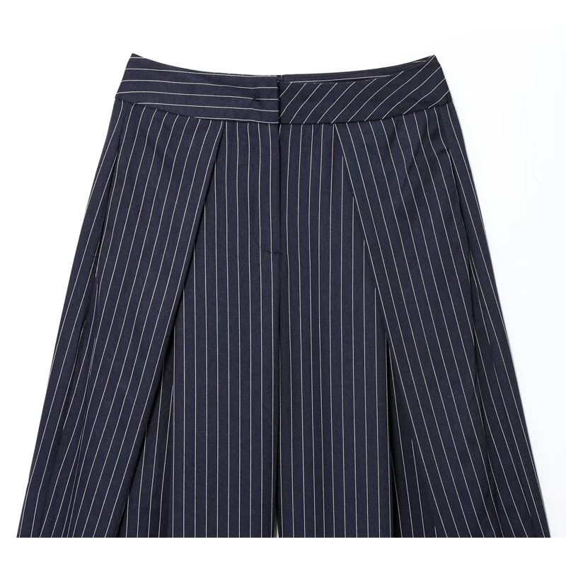 Celana Baggy Bergaris MUJER Celana Kasual Wanita Pinggang Tinggi untuk Wanita Celana Wanita Kaki Lebar Berlipat Celana Panjang Wanita Retro Streetwear