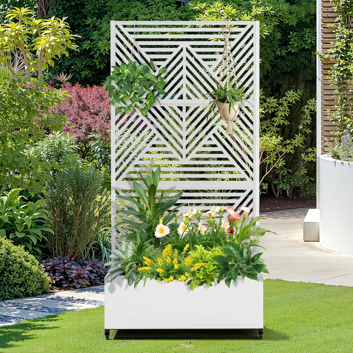 

Metal Raised Garden Bed with Wheels and Trellis,73"x35"x16" Planter Box for Climbing Plants, Vegetables & Vines, Features Privac