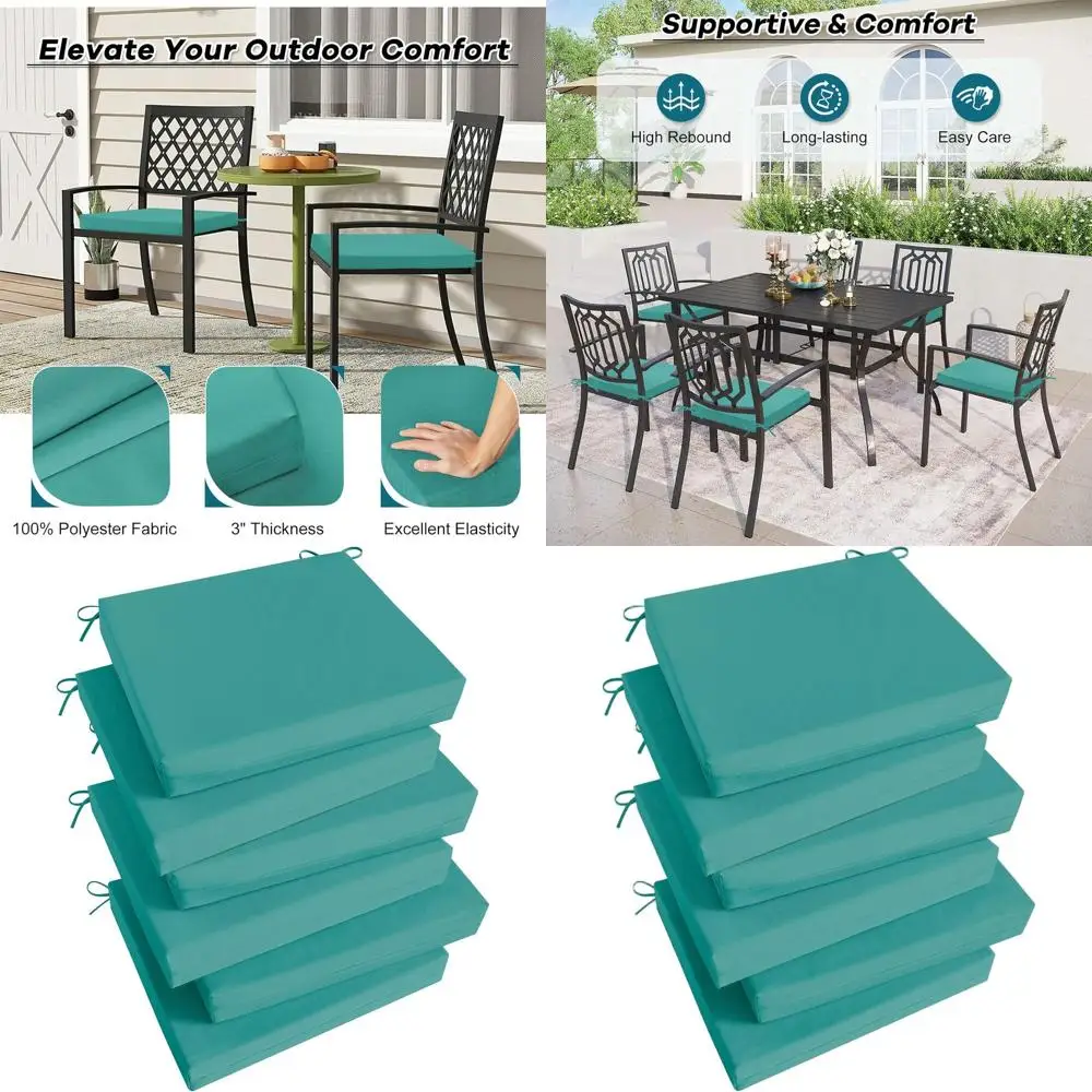 

Set of 6 Square Outdoor Patio Chair Cushions, Water-Resistant with Ties, 18.5x16x3, Teal