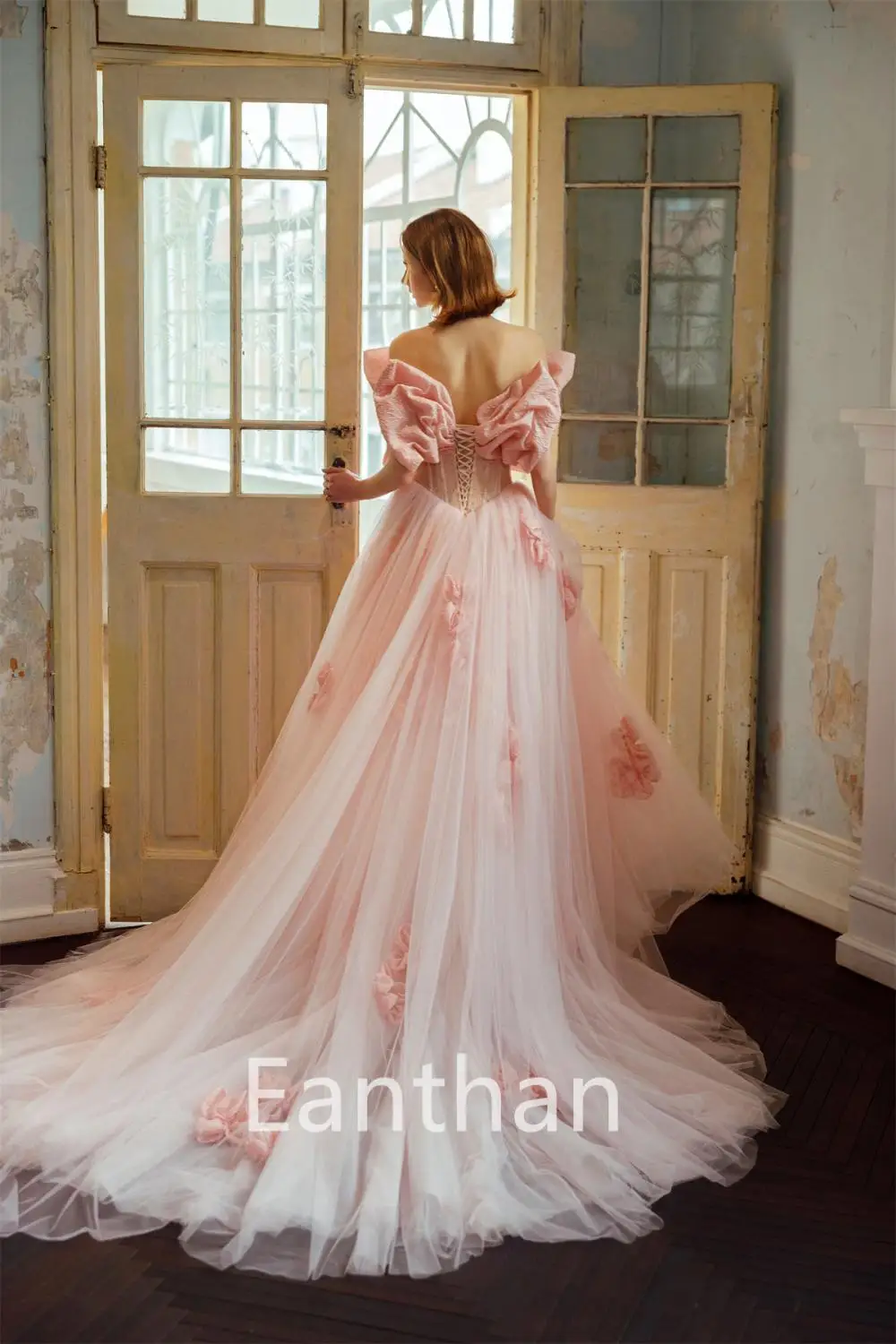 Robe de soirée en tulle rose, tenue de princesse, ligne A, avec nœud ouvert, longue, pour fête