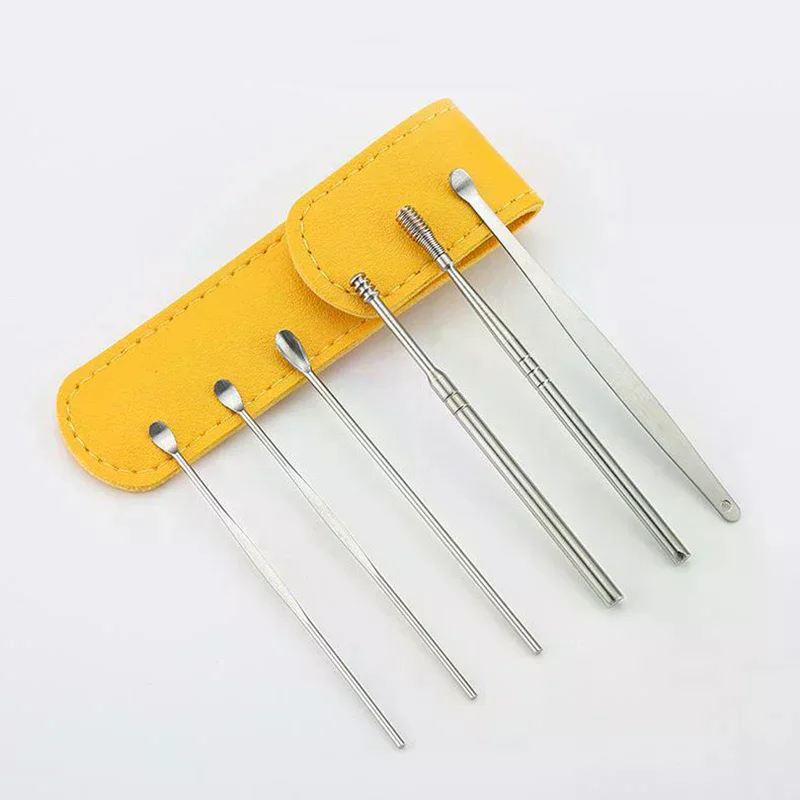 Ear Cleaner Ear Wax Pickers Stainless Steel Earpick Wax Remover Piercing Kit Earwax Curette Spoon Care Ear Clean Tools 6Pcs/set