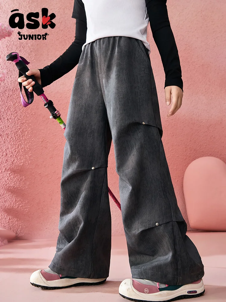 

Ask Junior Pants Spring Girls Sweet Cool Woven Overalls Sports Pants Feet Drawstring Leggings Teen