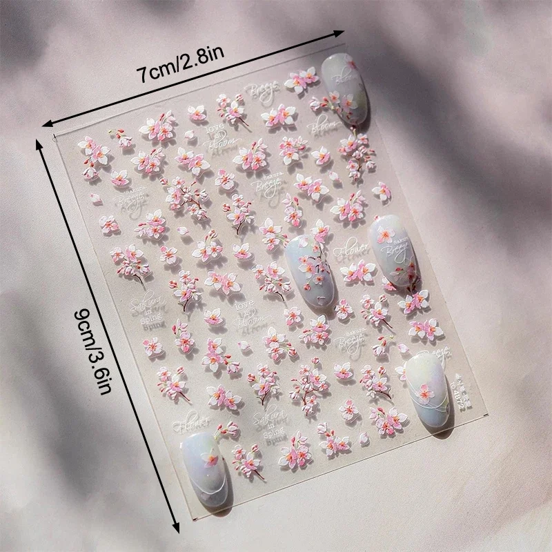 1PCS 5D Soft Relief Sakura Nail Stickers Nail Art Decoration Nail Decals Self-adhesive Flowers Stickers Press On Nails Stickers