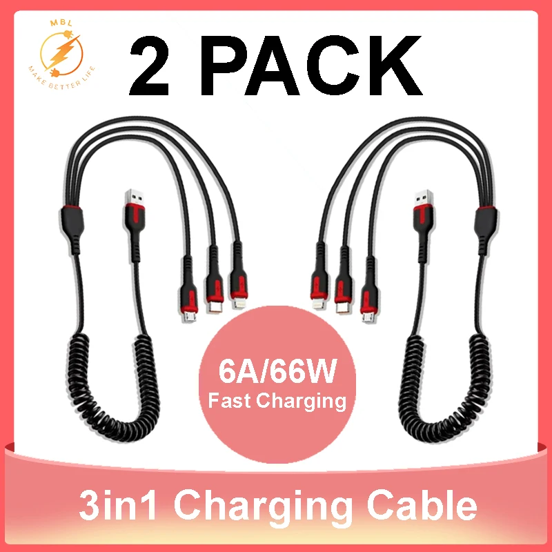 Multifunctional 3 in 1 Fast Charging Data Cable 100W For iPhone Xiaomi Huawei Micro USB FOR IOS Multiple Port Charging Cord